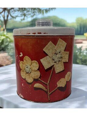 Vintage Tin Saltine Cracker Pretzel Cookie Blue Magic